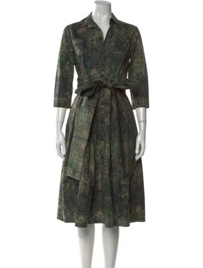 Pre-owned Samantha Sung Patterned Midi Length Dress W/ Tags In Green