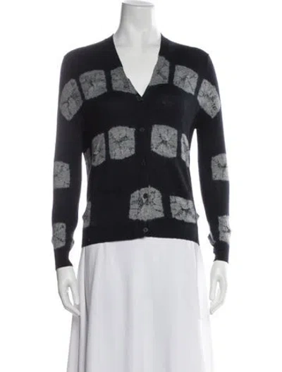 Pre-owned Samantha Sung Patterned V-neck Sweater In Blue