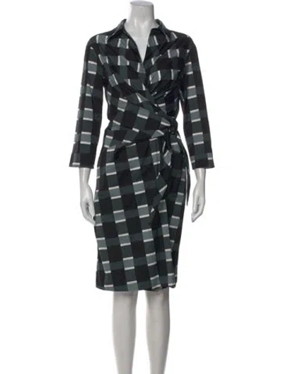 Pre-owned Samantha Sung Plaid Print Knee-length Dress In Black