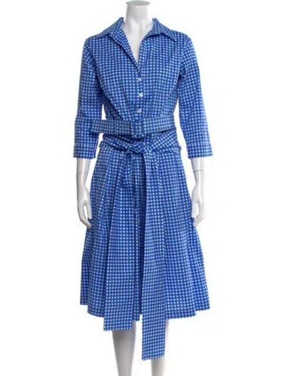 Pre-owned Samantha Sung Plaid Print Midi Length Dress In Blue
