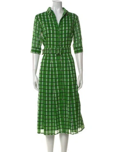 Pre-owned Samantha Sung Plaid Print Midi Length Dress In Green