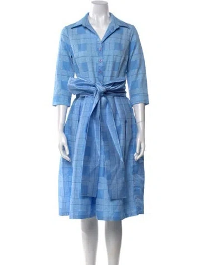 Pre-owned Samantha Sung Plaid Print Midi Length Dress W/ Tags In Blue