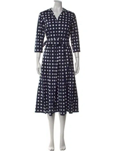 Pre-owned Samantha Sung Plaid Print Midi Length Dress W/ Tags In Blue