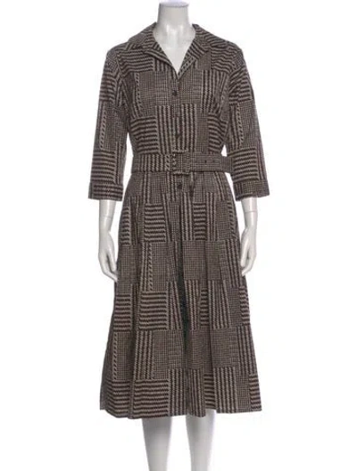 Pre-owned Samantha Sung Plaid Print Midi Length Dress W/ Tags In Brown