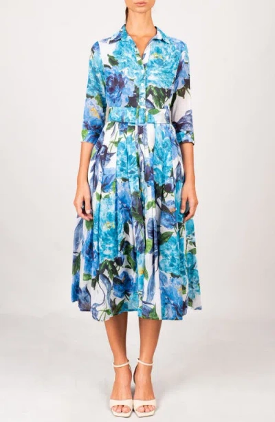 Samantha Sung Pleated Midi Audrey Shirtdress In Blue