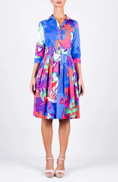 Samantha Sung Pleated Stretch Audrey Shirtdress In Pattern