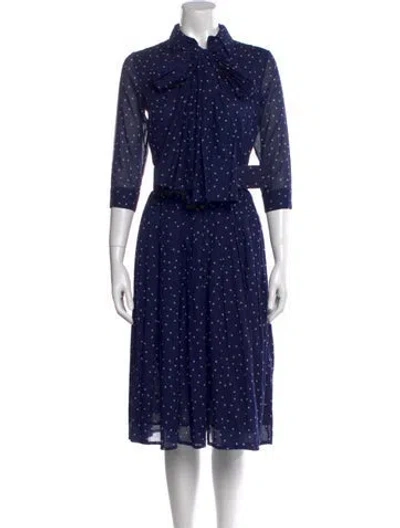 Pre-owned Samantha Sung Polka Dot Print Knee-length Dress In Blue