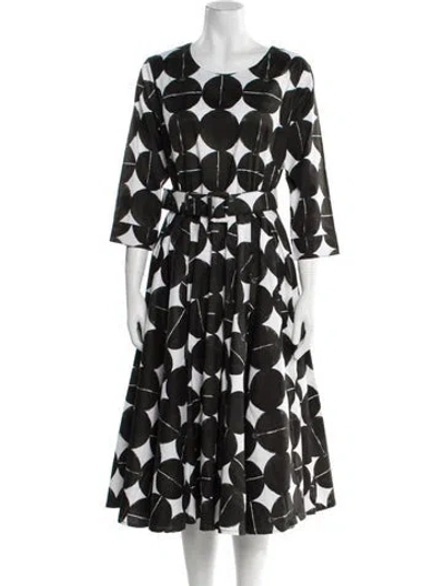 Pre-owned Samantha Sung Polka Dot Print Midi Length Dress In Black