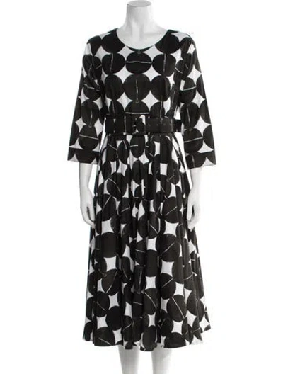 Pre-owned Samantha Sung Polka Dot Print Midi Length Dress In Black