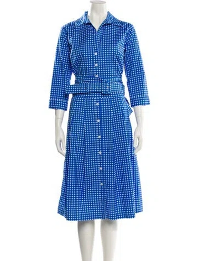 Pre-owned Samantha Sung Polka Dot Print Midi Length Dress In Blue