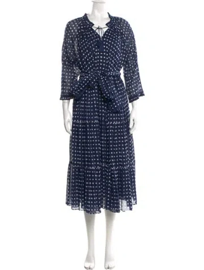 Pre-owned Samantha Sung Polka Dot Print Midi Length Dress In Blue