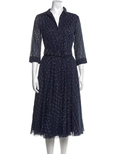 Pre-owned Samantha Sung Polka Dot Print Midi Length Dress In Blue