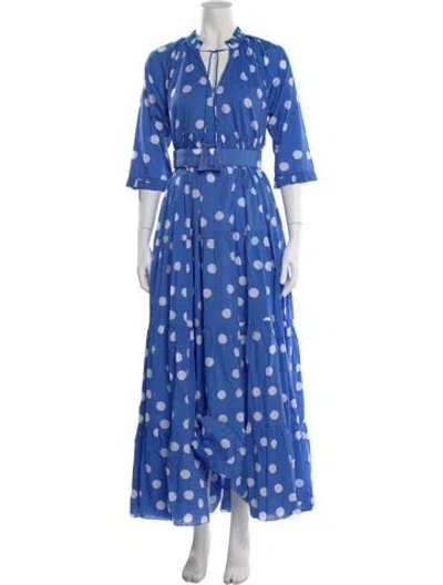 Pre-owned Samantha Sung Polka Dot Print Midi Length Dress In Blue