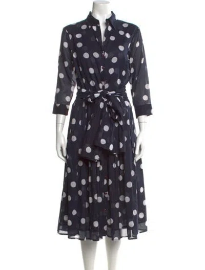 Pre-owned Samantha Sung Polka Dot Print Midi Length Dress In Blue