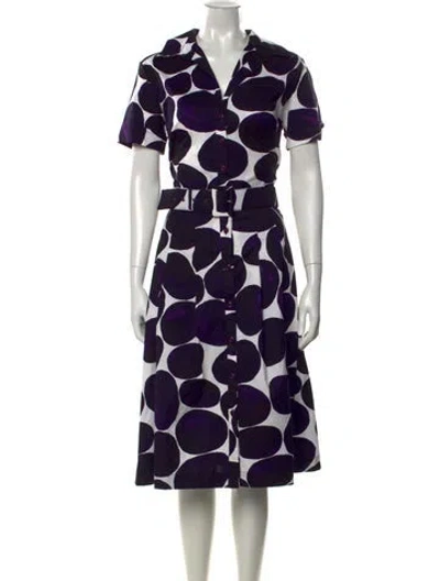 Pre-owned Samantha Sung Polka Dot Print Midi Length Dress In Blue