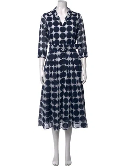 Pre-owned Samantha Sung Polka Dot Print Midi Length Dress In Blue
