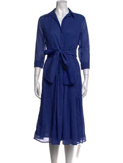 Pre-owned Samantha Sung Polka Dot Print Midi Length Dress In Blue