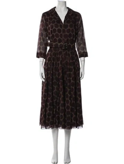 Pre-owned Samantha Sung Polka Dot Print Midi Length Dress In Brown