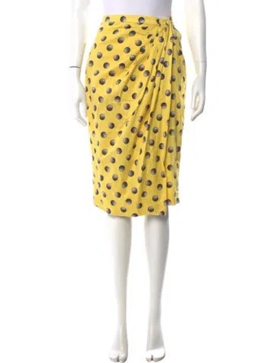 Pre-owned Samantha Sung Polka Dot Print Midi Length Skirt In Yellow