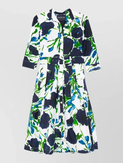Samantha Sung Poppy Fiori Dress Three Quarter Sleeve Belted In Multi