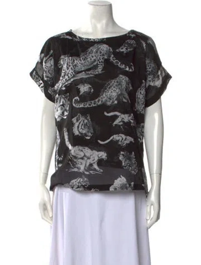 Pre-owned Samantha Sung Printed Bateau Neckline Blouse In Black