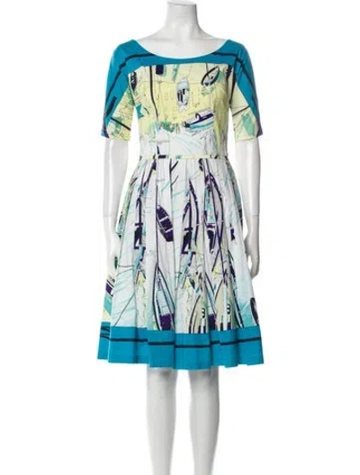 Pre-owned Samantha Sung Printed Knee-length Dress In Blue