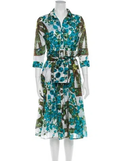Pre-owned Samantha Sung Printed Knee-length Dress In Blue