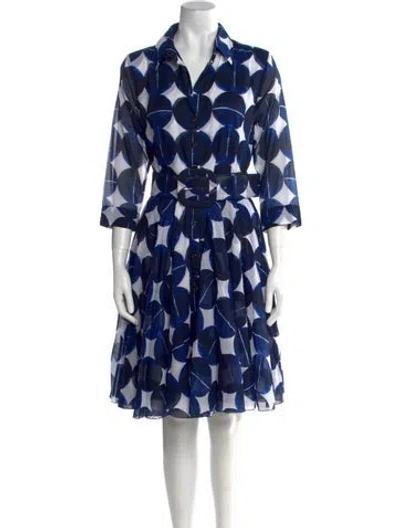 Pre-owned Samantha Sung Printed Knee-length Dress In Blue