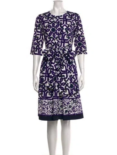 Pre-owned Samantha Sung Printed Knee-length Dress In Blue