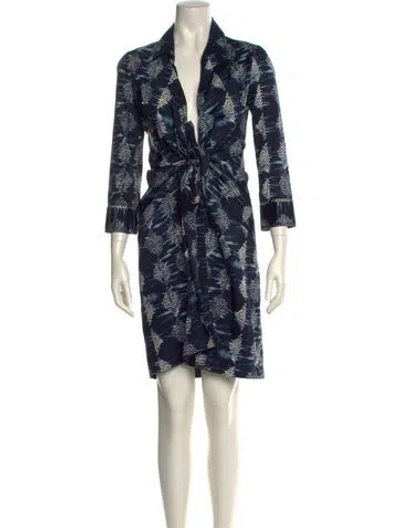 Pre-owned Samantha Sung Printed Knee-length Dress In Blue