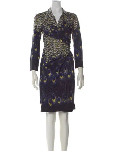 Pre-owned Samantha Sung Printed Knee-length Dress In Blue