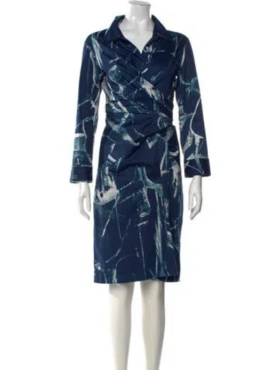 Pre-owned Samantha Sung Printed Knee-length Dress In Blue