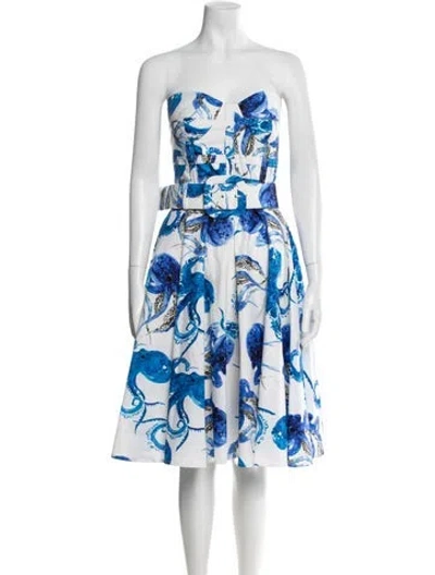 Pre-owned Samantha Sung Printed Knee-length Dress In Blue
