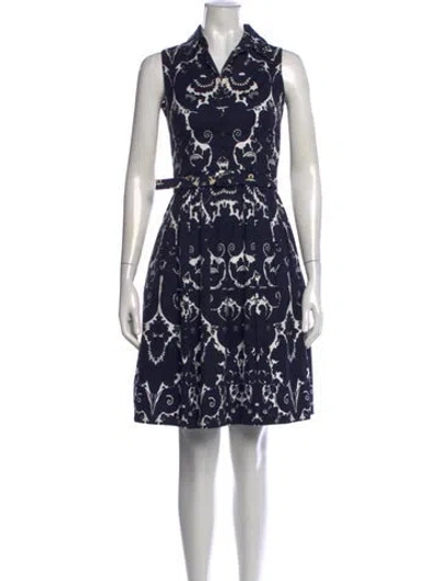 Pre-owned Samantha Sung Printed Knee-length Dress In Blue