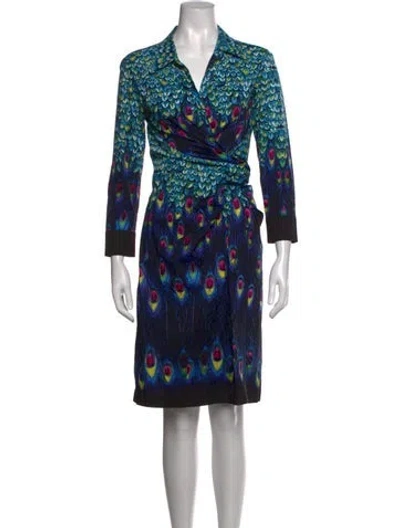 Pre-owned Samantha Sung Printed Knee-length Dress In Blue