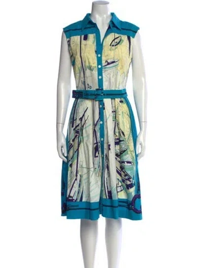 Pre-owned Samantha Sung Printed Knee-length Dress In Blue