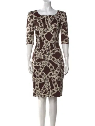 Pre-owned Samantha Sung Printed Knee-length Dress In Brown