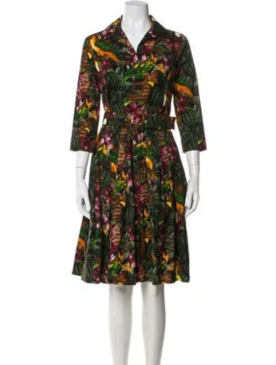Pre-owned Samantha Sung Printed Knee-length Dress In Green