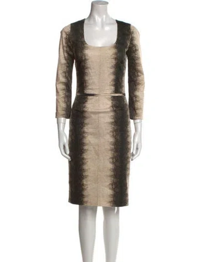 Pre-owned Samantha Sung Printed Knee-length Dress In Neutral