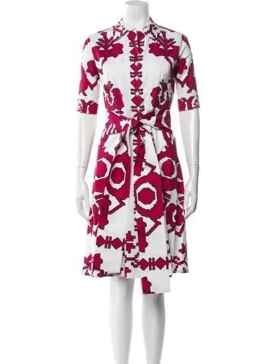 Pre-owned Samantha Sung Printed Knee-length Dress In Pink/white