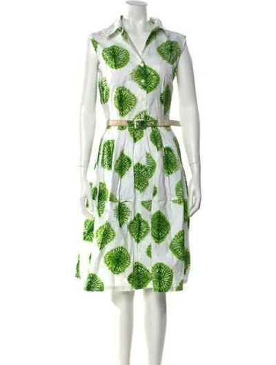 Pre-owned Samantha Sung Printed Knee-length Dress In White
