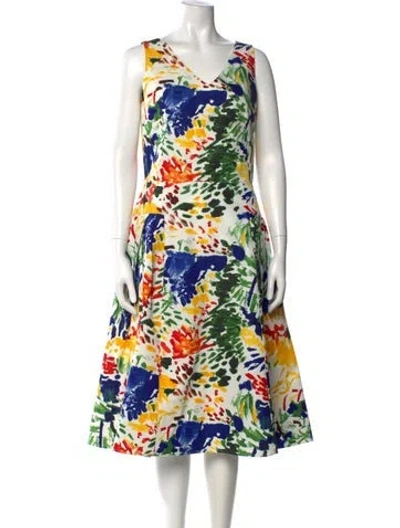 Pre-owned Samantha Sung Printed Knee-length Dress In White