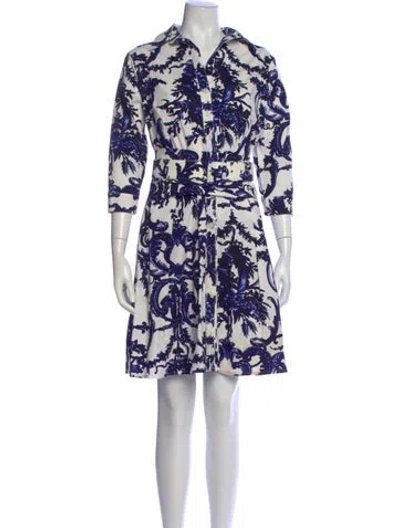 Pre-owned Samantha Sung Printed Knee-length Dress In White