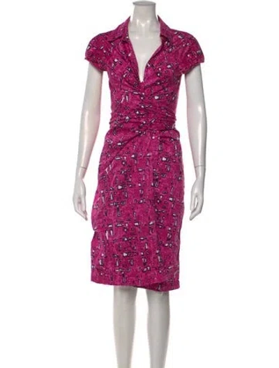 Pre-owned Samantha Sung Printed Knee-length Dress In White