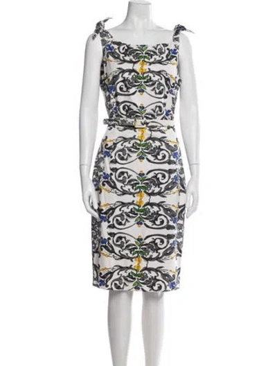 Pre-owned Samantha Sung Printed Knee-length Dress In White