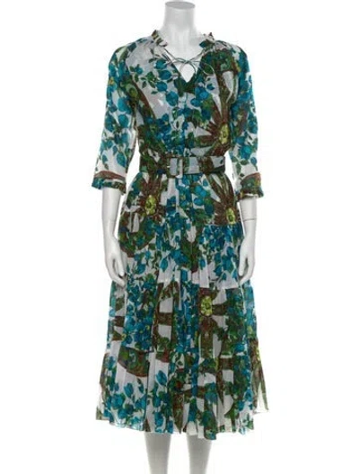 Pre-owned Samantha Sung Printed Long Dress In Blue
