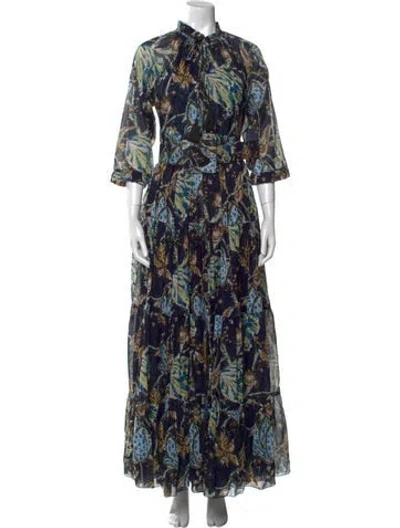 Pre-owned Samantha Sung Printed Long Dress In Blue
