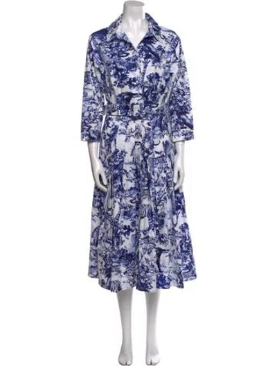 Pre-owned Samantha Sung Printed Long Dress In Blue