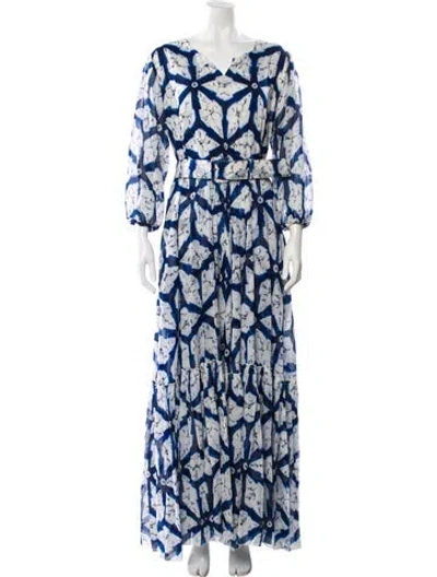 Pre-owned Samantha Sung Printed Long Dress In Blue
