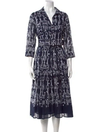 Pre-owned Samantha Sung Printed Long Dress In Blue
